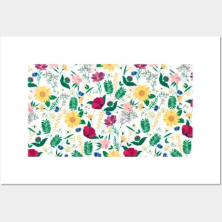 Pretty Colorful Wild Floral White Design Posters and Art